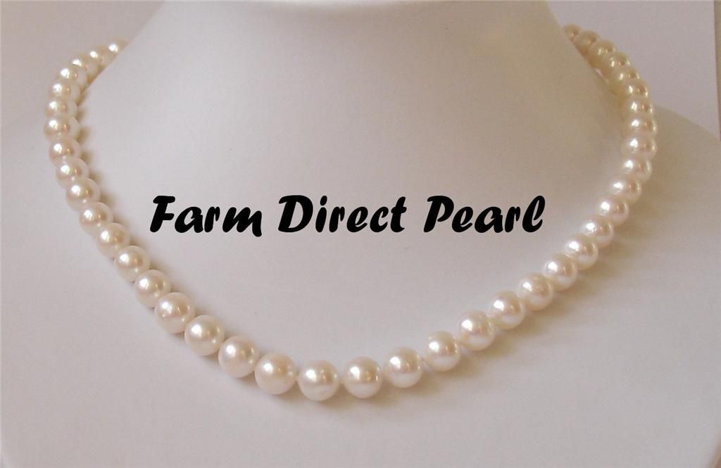 gioielli di perle Genuine ROUND 8-9mm Collana di perle bianche 3pc SET 19 Chiusura in argento 925224S