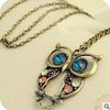 Hot!!! Vintage Three-color Embedded drill Hollow carved Owl Pendant Necklace Free shipping @@