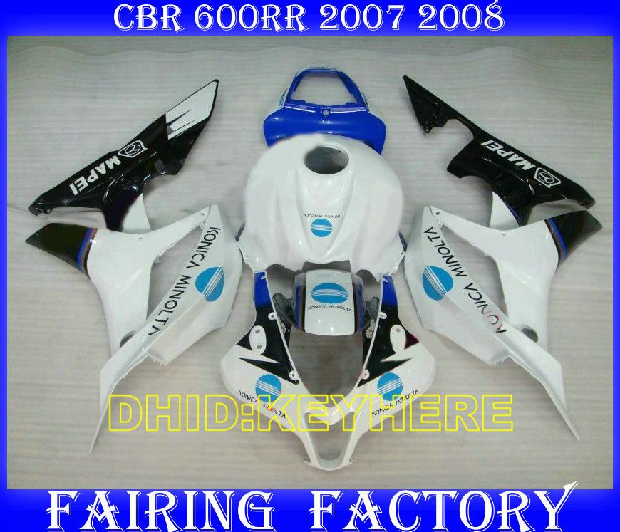2 Prezenty Biały / Blue Motorcycle Racing Fairings for Honda 2007 2007 CBR600RR 07 08 CBR 600RR F5 Ciało