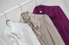 Moda caliente de mujer elegante con collar de sábana de seda con tops de manga volante con volante púrpura/caqui/blanco