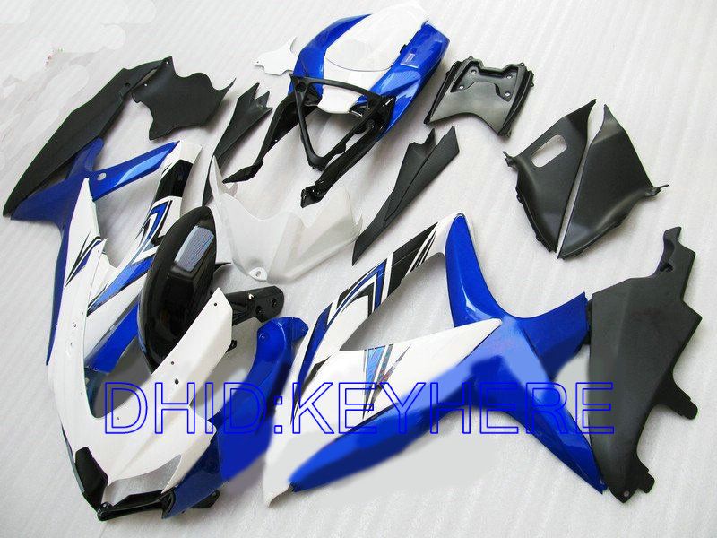 Carenado de carreras ABS blanco/azul para SUZUKI GSXR600 GSXR750 2008 2009 GSX R750 R600 08 09 juego de carenados