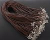 MIC NYHET 100PCS / LOT KAFFE REAL LEATHER HALLACE CORD W / CLASPS 18.5 "Smycken Findings Components