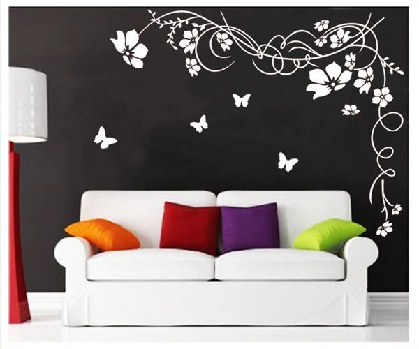 Large Butterfly Vine Flower Butterfly Wall Stickers Vinyl Art Mural