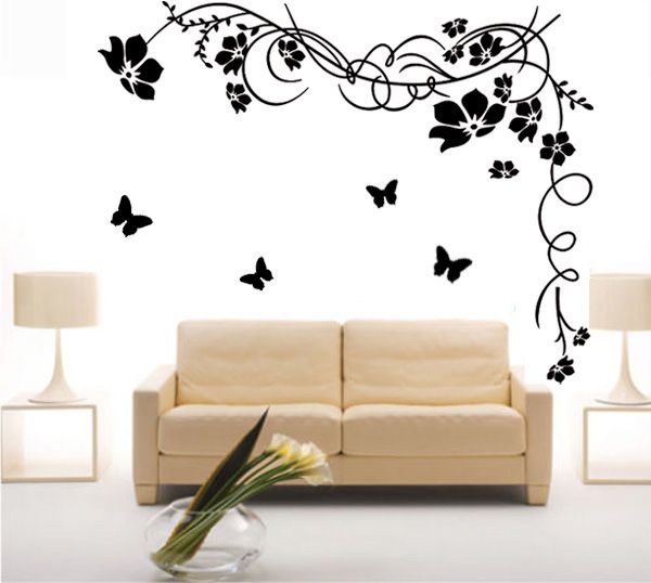 Large Butterfly Vine Flower Butterfly Wall Stickers Vinyl Art Mural