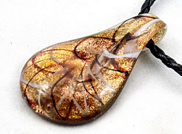 Ny 24PC Fashion Gold Dust Venetian Lampwork Murano Glass Beaded Waterdrop Hängsmycke Halsband Smycken