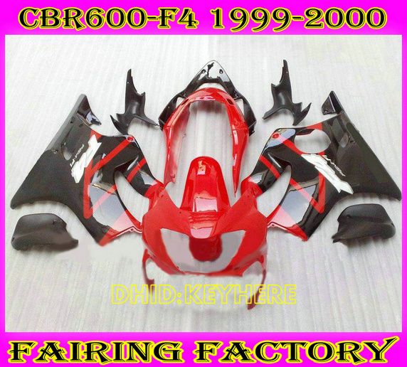 Röd / Svart Custom Racing Fairing för 1999 2000 Honda CBR600 F4 CBR 600 CBRF4 99 00 Full Fairings Kit