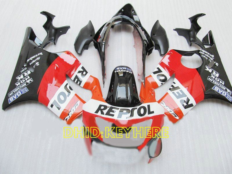 1999 년 2000 년 Honda CBR600 F4 cbr 600 CBRF4 99 00 가득 차있는 페어링 장비를위한 주문 주황색 repsol 아 BS 페어링