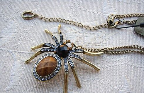 Le plus récent collier pendentif araignée en strass vintage élégant pour femmes chaîne swater 24pcs / lot