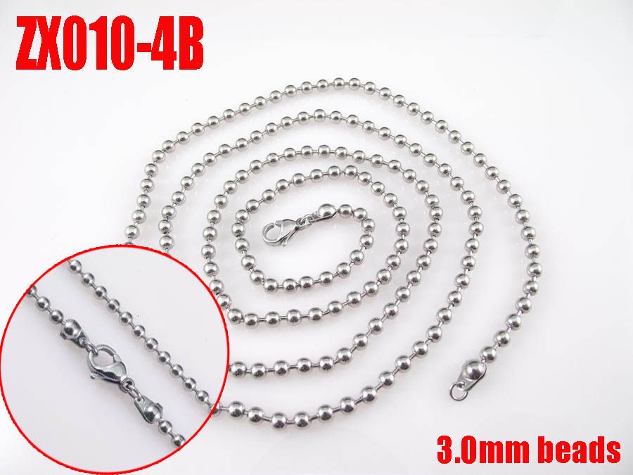 alta qualità 3mm catena di perline in acciaio inox con aragosta catenaccio collana di palline vendita calda 20 pz / lotto 36-81 cm 14 '' - 32 pollici ZX012B