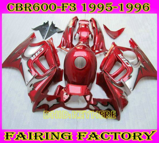 Röd / Grå Custom ABS Racing Fairing för Honda CBR600F3 95 96 CBR 600 F3 1995 1996 Motorcykel Body Kit