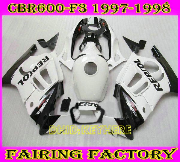 Weiße Repsol-ABS-Racing-Moto-Verkleidung für Honda CBR600F3 97 98 CBR 600 F3 1997 1998 Bodykit