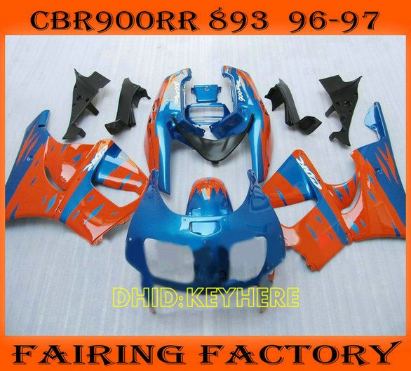 

Blue/orange custom moto fairing for Honda CBR900RR 893 1996 1997 CBR 900RR CBR893 96 97 fairings set, Same as picture