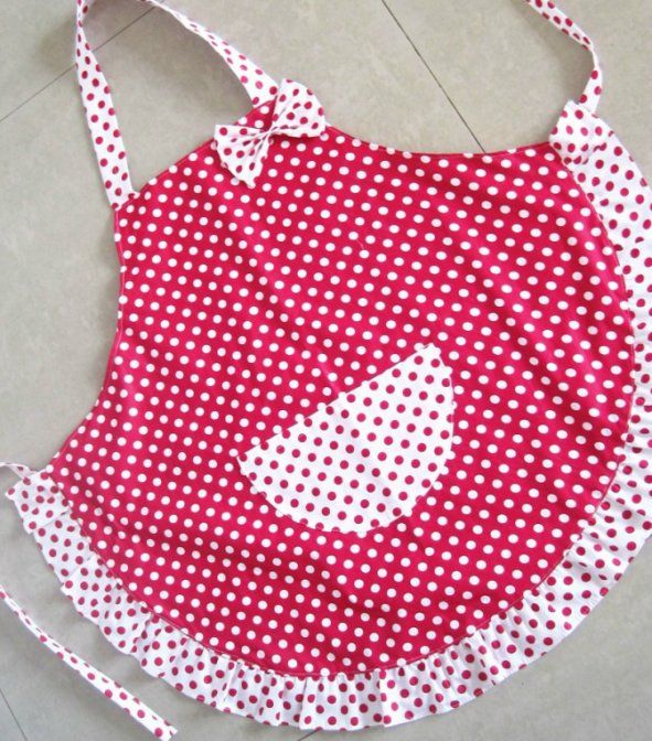 Girls Cute Hot Pink Cotton COOKING APRON With Polka Dot From
