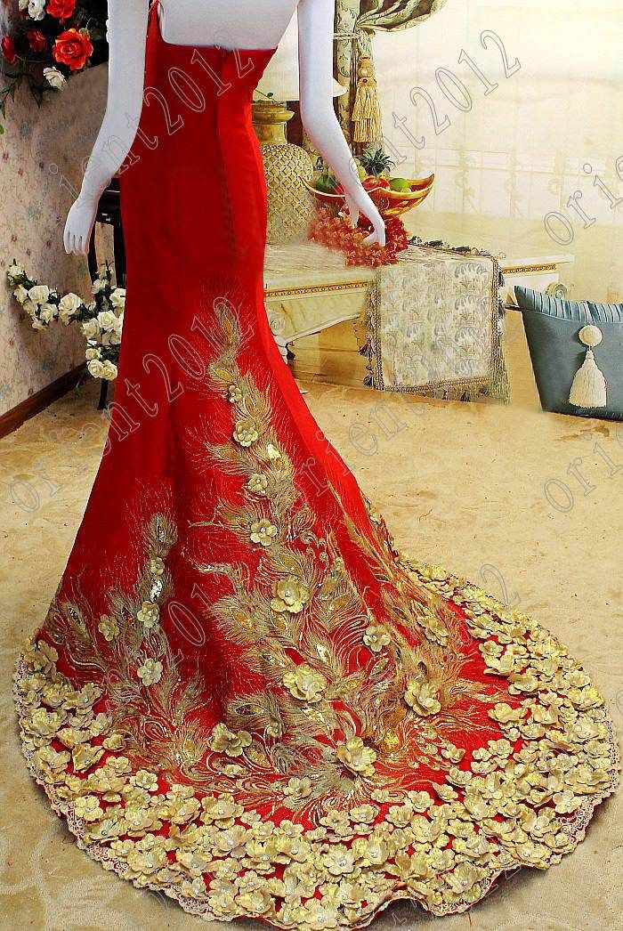 2016 Acme Costly Crysta Strapless Applique Gold Red A Line Pageant