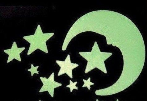 Baby Kid Love Home Room Nursery Glow i Dark Moon Stars Stickers Wall Bed Decal KD