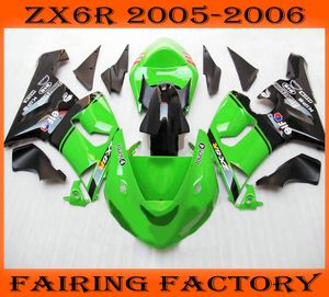 2005 2006 Kawasaki Ninja ZX6R 05 06 ZX 6R sonrası kaporta için Yeşil / siyah moto ABS grenaj seti