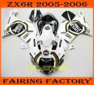 White Lucky Strike Fairings Zestaw na 2005 2006 Kawasaki Ninja ZX6R 05 06 ZX 6R After Market Fairing