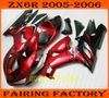 カワサキニンジャZX6R 05 06 ZX 6R 2005 2006アフターマーケットフェアリング用ブラックフレームレッドモトフェアリングキットキット