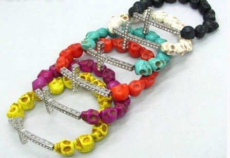 50 pezzi * Perline teschio Braccialetti incrociati laterali Braccialetti incrociati laterali Scegli il colore