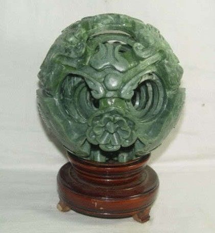 Seltene Handwerk Chinesische Jade Blume Magie Puzzle Ball + Ständer