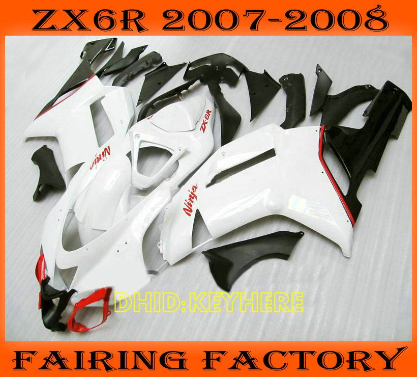 

White/blk moto aftermarket fairing for KAWASAKI Ninja ZX6R 07 08 ZX 6R 2007 2008 Custom race bodykit, Same as picture