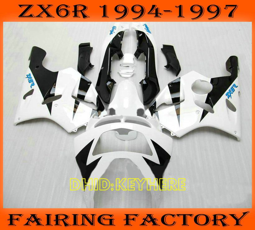 White Black Abs Race Fairing for Kawasaki Ninja ZX6R 1994 1995 1996 1997 ZX 6R 97 96 95 94 FAIRINGS