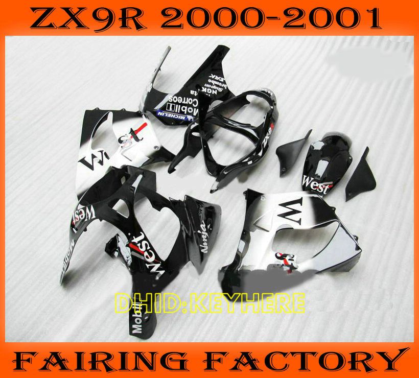 

White west custom fairing for KAWASAKI Ninja ZX9R 2000 2001 ZX 9R 01 00 moto aftermarket fairings, Same as picture