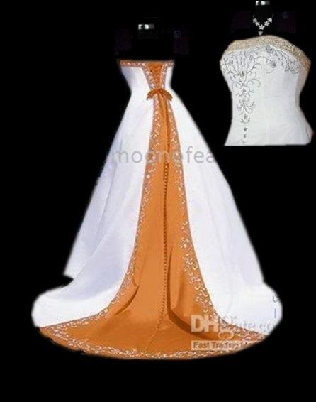 orange and white wedding dress