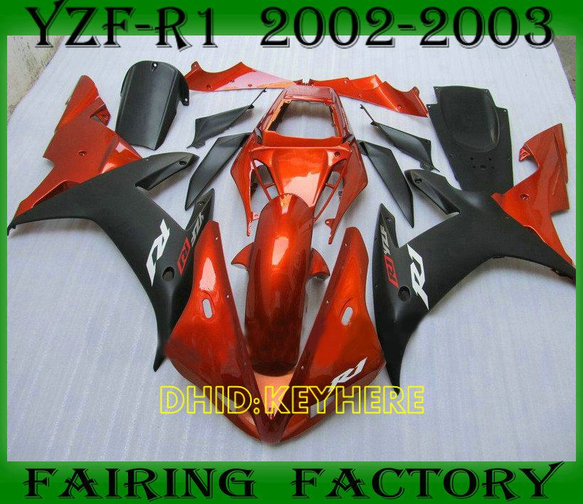 Orange / Svart Custom ABS Fairings Set för Yamaha YZFR1 02 03 YZF R1 2002 2003 Eftermarknadsfeoking