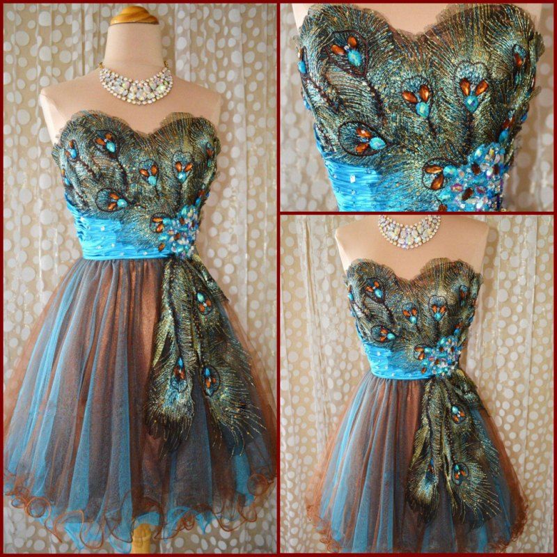 2015 Classic Vintage Peacock Patterns Beaded Short Homecoming Dresses ...