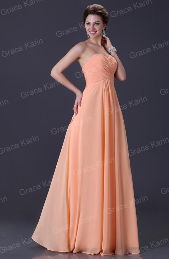 Grace Karin / ! Império Strapless Long Lace Up Partido Vestidos Vestidos de noite Sexy Prom Bridesmaid Vestidos CL3409