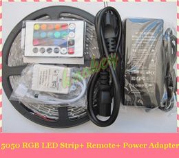 100M 12V RGB Led Strip Waterproof 5M SMD 5050 300 LEDs/Roll + 24 keys IR Remote controller + 12V 5A Power Supply Adapter 100 Metre Via DHL