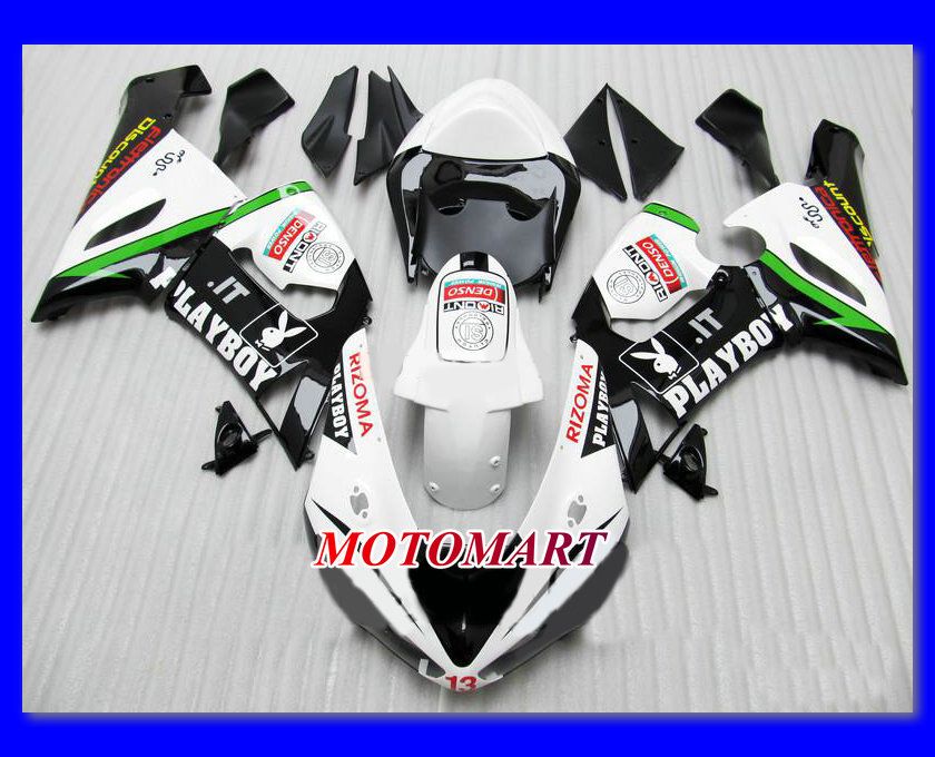 Vit Svart Fairing Kit för Kawasaki Ninja ZX6R 05 06 ZX-6R 2005-2006 636 ZX 6R 05 06 2005 2006