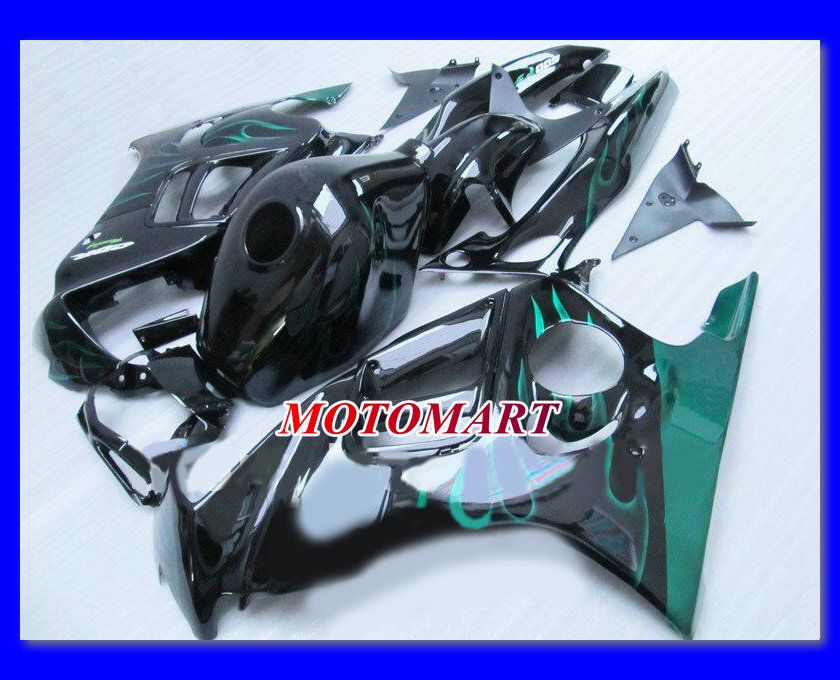 Blue Flames Black Fairing Kit för Honda CBR600F3 97 98 CBR600 F3 1997 1998 CBR 600F3 97 98 1997 1998