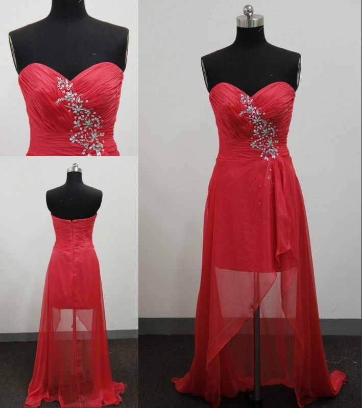 Stunning 2013 Sheath Chiffon Sweetheart High Low Beading Water Melon