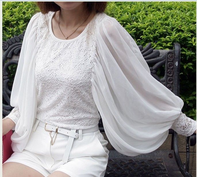 white chiffon top long sleeve