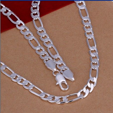 

8MM 20inches plated 925 sterling silver fashion men's chain necklace Top quality free shipping 10pcs