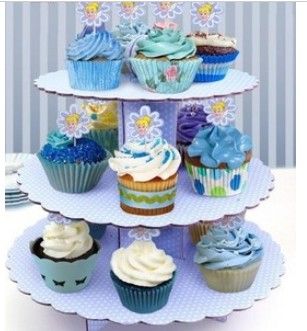 3 tier dikke papieren cake stand cupcake stand roze en blauwe stippen stabiel xb