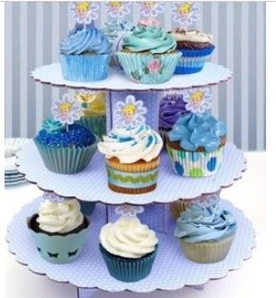 3 níveis de papel grosso bolo stand cupcake stand rosa e azul pontos estável xb