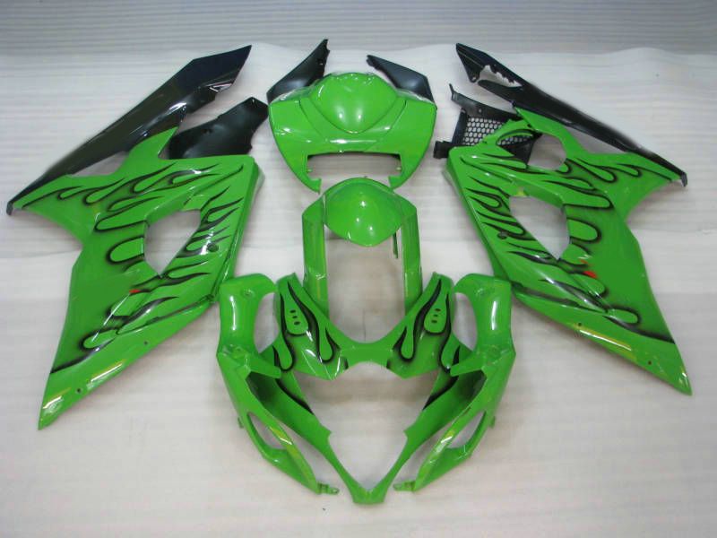 ABS Fairing Kit för Suzuki GSXR1000 05 06 GSXR 1000 2005 2006 K5 GSX R1000 Black Flames Green Fairings Set