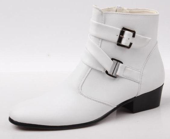 Men'S Ankle Boots High Top Shoes,Black/White Punk Buckles Leather ...