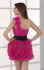 Rosa exquisite One-Shoulder-Partykleider Cocktailkleid aus Organza mit schwarzer Schärpe Mini HX82 dhyz 014657514