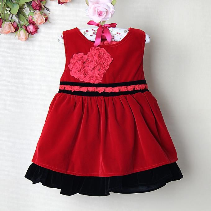 New Christmas Baby Girl Party Dress Red Corduroy Winter Girl Formal