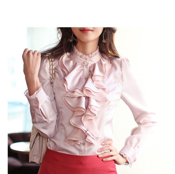 Ladies Blouses Fashion Ladies Blouses Blouse Flower Long Sleeve Blouse Pink White Black Grey 