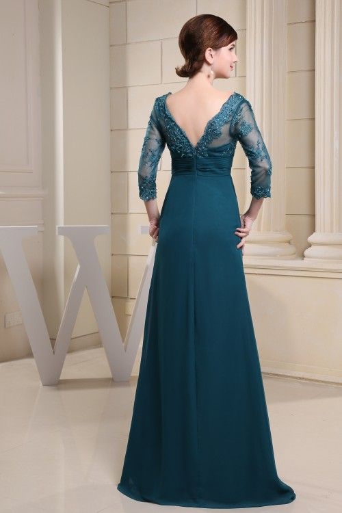 Elegant A Line Empire Waist Lace Evening Dresses Long Fold Prom Gowns