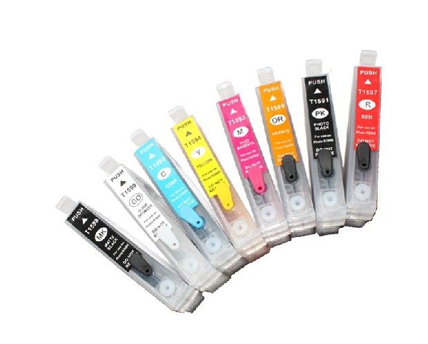 Set van 8-delige navul-inktcartridge met chip voor Epson Stylus Photo R2000 Inkjet Printer, T1590 / 1/2/3/4/7/9