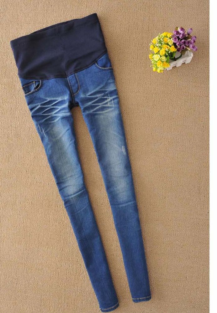 Womens Maternity Pregnant Elastic Waistband Jeans Pants Trousers