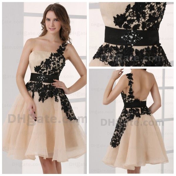 2016 Designers Champagne Appliques Cocktail Party Dresses One Shoulder