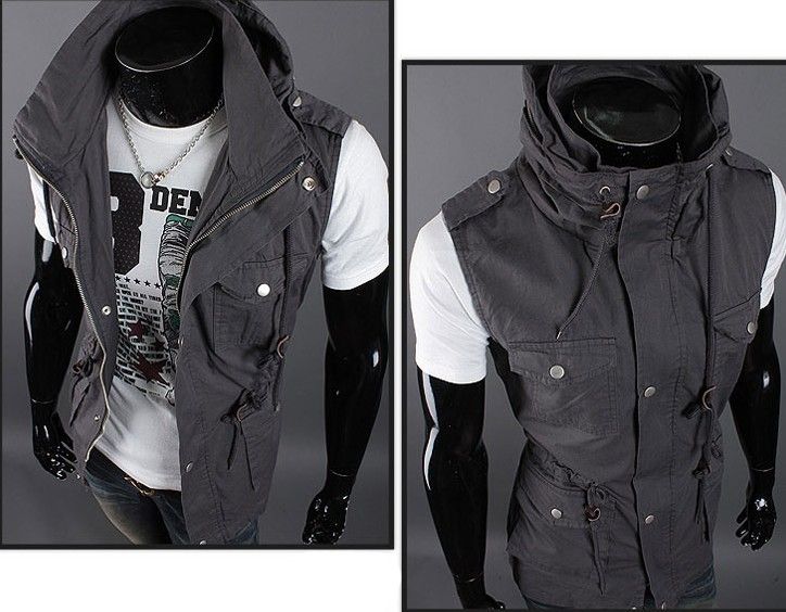 2311# Autumn Mens Leisure Sleeveless Jacket Mens Double Collar Design ...