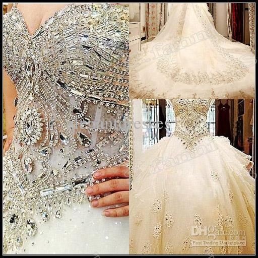 Luxury Best Wedding Gown Fashion Handmade Crystals Beads Cathedral ...